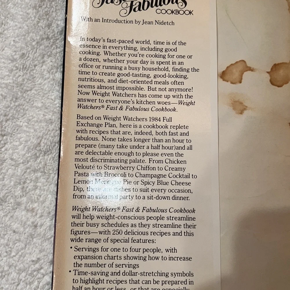 WEIGHT WATCHERS FAST & FABULOUS COOKBOOK 1983 HARDCOVER W DUST COVER COOKBOOK